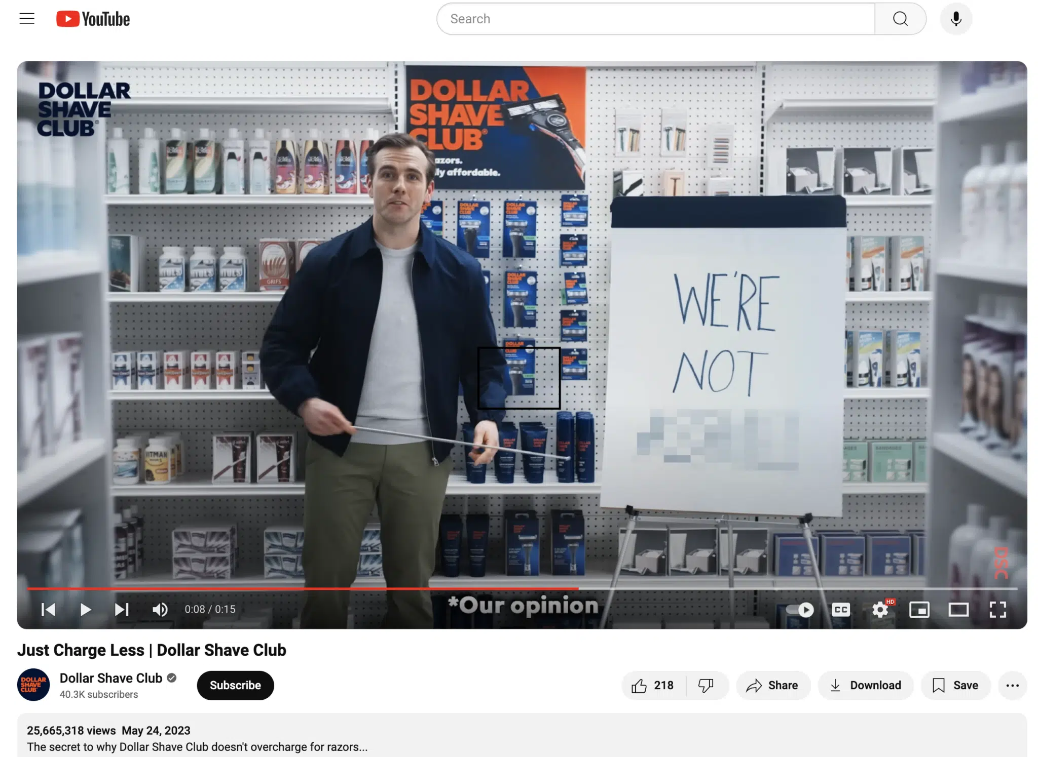 Vidéo YouTube du Dollar Shave Club